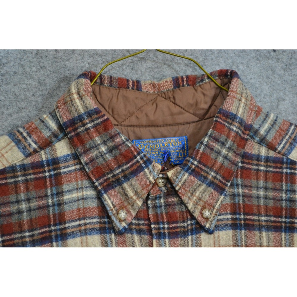 Vintage Pendleton Shirt Mens L Brown Plaid Wool Flannel Lined Long Sleeve USA